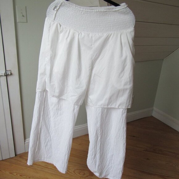 Wide Leg Palazzo Lounge Pants 100% Cotton White Elastic Waistband Medium - Picture 8 of 10